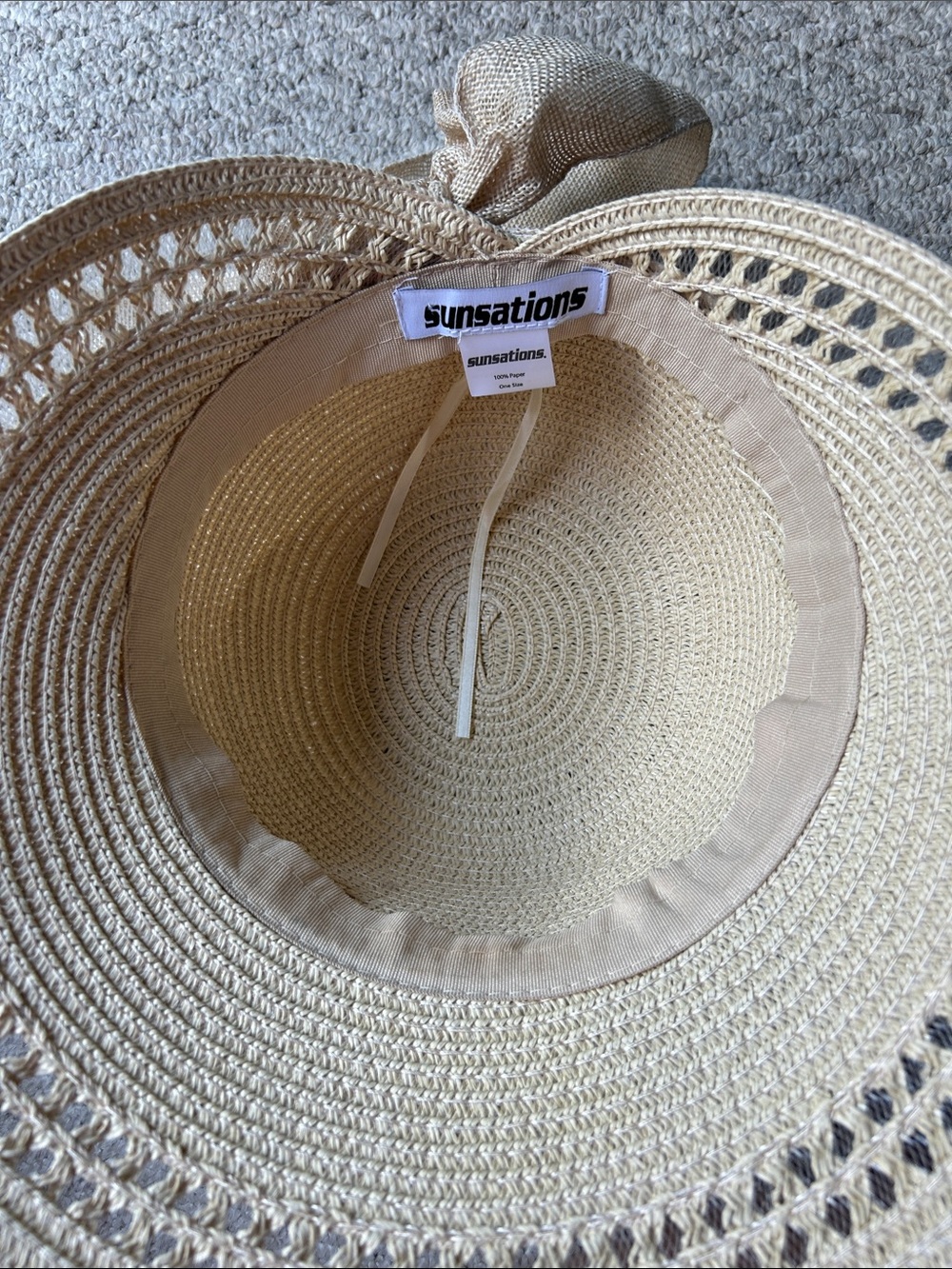 Neutral Straw Sun Hat with Band - Picture 3 of 4